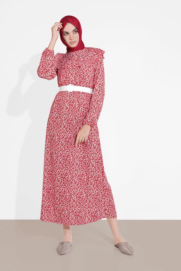 Vêtements hijab  RUFFLED FLORAL PRINTED DRESS 4505  - TRENDTESETTÜR