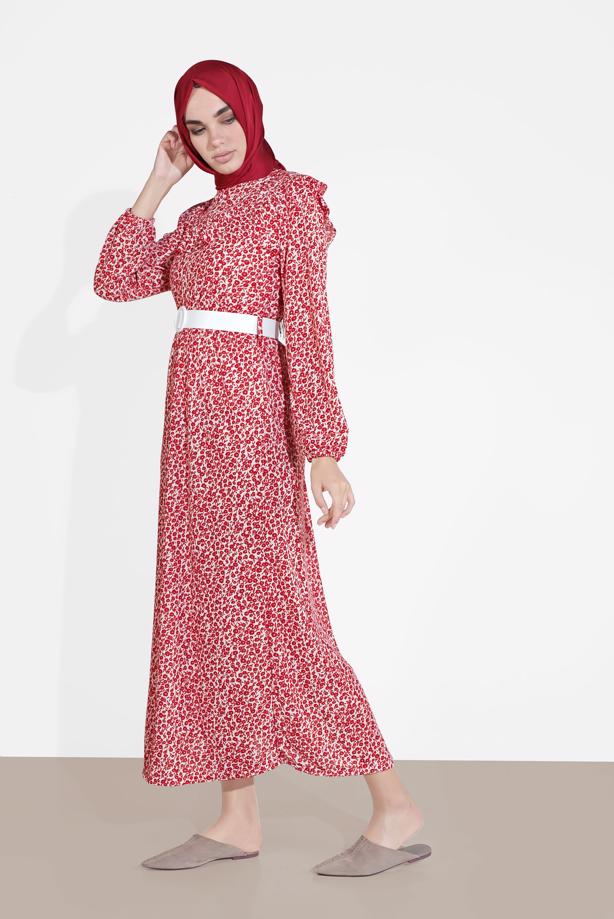 Vêtements hijab  RUFFLED FLORAL PRINTED DRESS 4505  - TRENDTESETTÜR