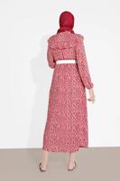 Vêtements hijab ROUGE ROBE RUCHÉE IMPRIMÉE FLEURI 4505 