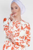 Tesettür giyim KIRMIZI ALVİNA YUVARLAK YAKA DESENLİ ELBİSE 4931