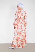 Tesettür giyim KIRMIZI ALVİNA YUVARLAK YAKA DESENLİ ELBİSE 4931