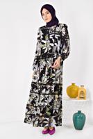 Tesettür giyim SİYAH ALVİNA ÇİÇEK DESENLİ SALAŞ ELBİSE 4932