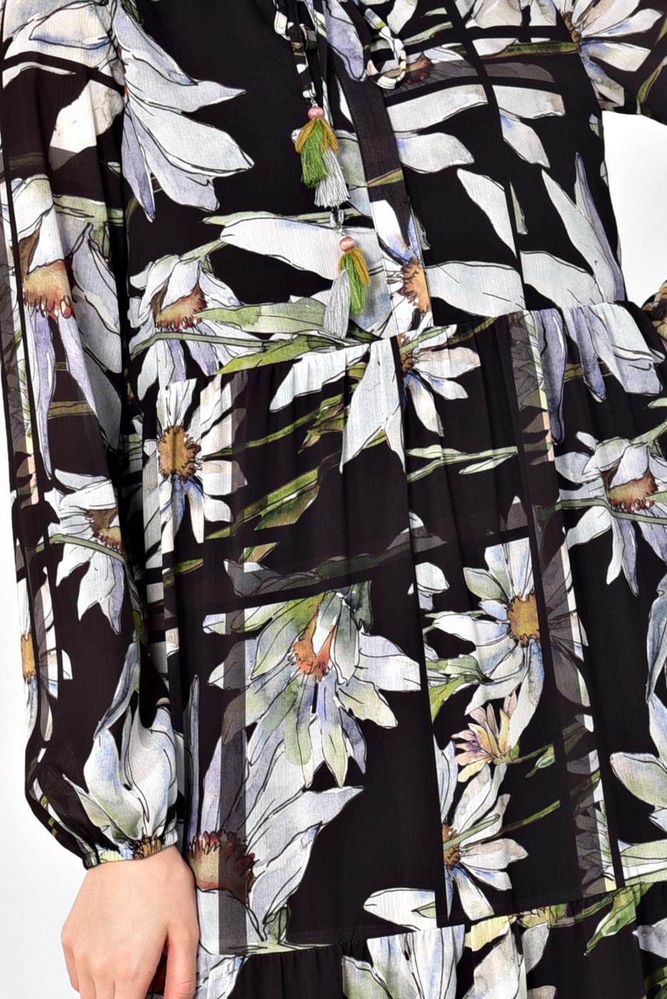 Tesettür giyim SİYAH ALVİNA ÇİÇEK DESENLİ SALAŞ ELBİSE 4932