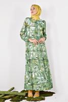 Tesettür giyim YEŞİL ALVİNA ÇİÇEK DESENLİ SALAŞ ELBİSE 4932