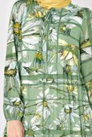 Tesettür giyim YEŞİL ALVİNA ÇİÇEK DESENLİ SALAŞ ELBİSE 4932