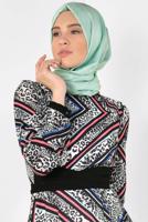 Tesettür giyim GRİ LEOPAR VE GRAFİK DESENLİ ELBİSE 4944