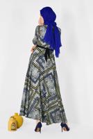 Tesettür giyim GRİ LEOPAR VE GRAFİK DESENLİ ELBİSE 4944