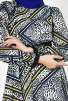 Tesettür giyim GRİ LEOPAR VE GRAFİK DESENLİ ELBİSE 4944