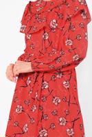 Tesettür giyim KIRMIZI ALVİNA ÇİÇEK DESENLİ BELİ KUŞAKLI ELBİSE T 4950