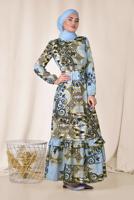 Tesettür giyim MAVİ ETEK UCU FIRFIRLI DESENLİ ELBİSE 4967