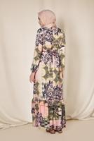 Tesettür giyim PUDRA ETEK UCU FIRFIRLI DESENLİ ELBİSE 4967