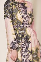 Tesettür giyim PUDRA ETEK UCU FIRFIRLI DESENLİ ELBİSE 4967