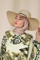 Tesettür giyim SİYAH ETEK UCU FIRFIRLI DESENLİ ELBİSE 4967