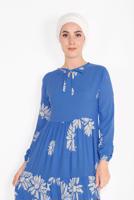 Vêtements hijab BLEU MARINE ROBE À IMPRIMÉE FLEURI 5130 