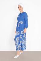 Vêtements hijab BLEU MARINE ROBE À IMPRIMÉE FLEURI 5130 