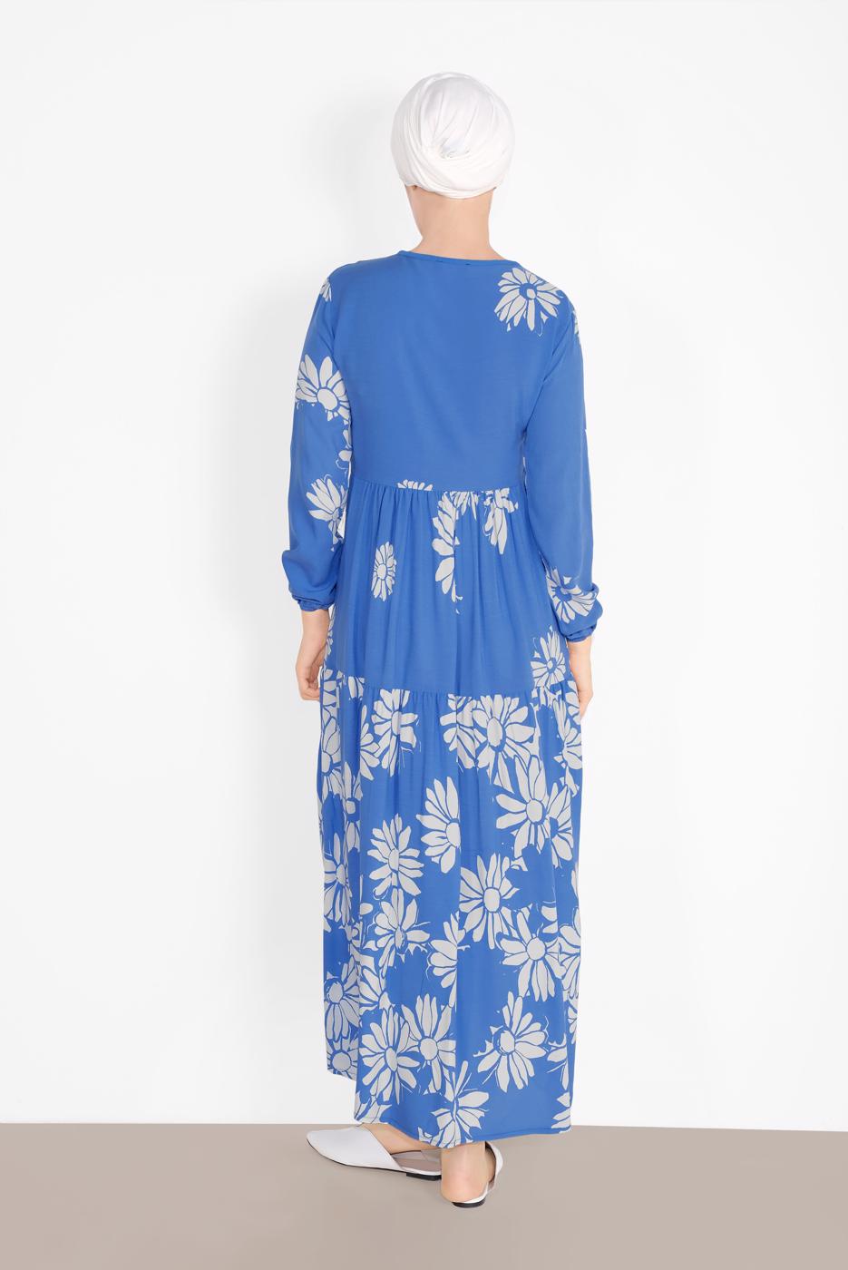 Vêtements hijab BLEU MARINE ROBE À IMPRIMÉE FLEURI 5130 