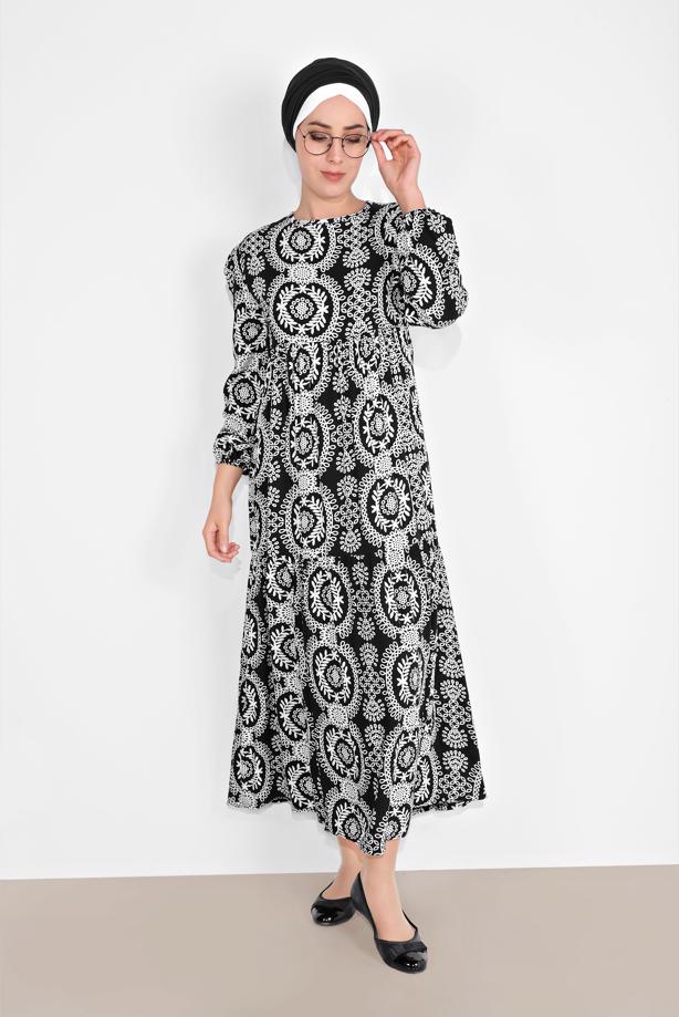 Vêtements hijab  PATTERNED LONG DRESS 6030  - TRENDTESETTÜR