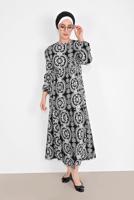 Vêtements hijab NOIR ROBE LONGUE À MOTIFS 6030 
