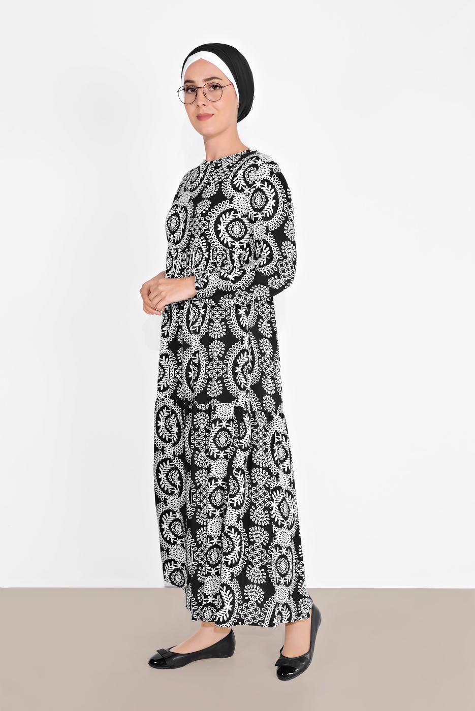 Vêtements hijab NOIR ROBE LONGUE À MOTIFS 6030 