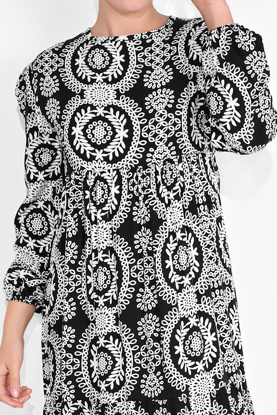 Vêtements hijab NOIR ROBE LONGUE À MOTIFS 6030 