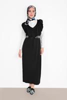 Tesettür giyim SİYAH YAKASI FIRFIR DETAYLI İKİLİ ELBİSE 6816