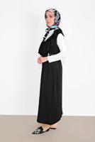 Tesettür giyim SİYAH YAKASI FIRFIR DETAYLI İKİLİ ELBİSE 6816