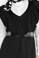 Tesettür giyim SİYAH YAKASI FIRFIR DETAYLI İKİLİ ELBİSE 6816