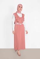 Tesettür giyim PUDRA YAKASI FIRFIR DETAYLI İKİLİ ELBİSE 6816