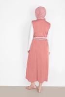Tesettür giyim PUDRA YAKASI FIRFIR DETAYLI İKİLİ ELBİSE 6816