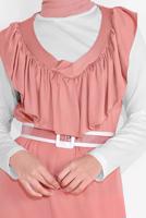 Tesettür giyim PUDRA YAKASI FIRFIR DETAYLI İKİLİ ELBİSE 6816