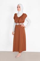 Tesettür giyim TABA YAKASI FIRFIR DETAYLI İKİLİ ELBİSE 6816