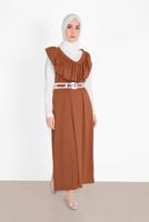 Tesettür giyim TABA YAKASI FIRFIR DETAYLI İKİLİ ELBİSE 6816