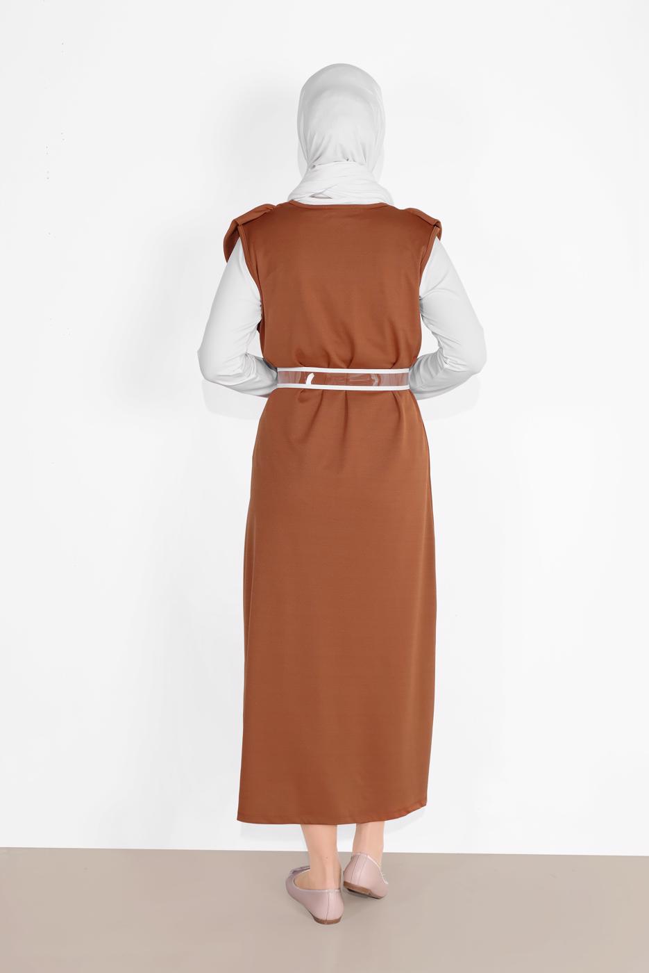 Tesettür giyim TABA YAKASI FIRFIR DETAYLI İKİLİ ELBİSE 6816