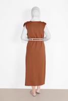 Tesettür giyim TABA YAKASI FIRFIR DETAYLI İKİLİ ELBİSE 6816