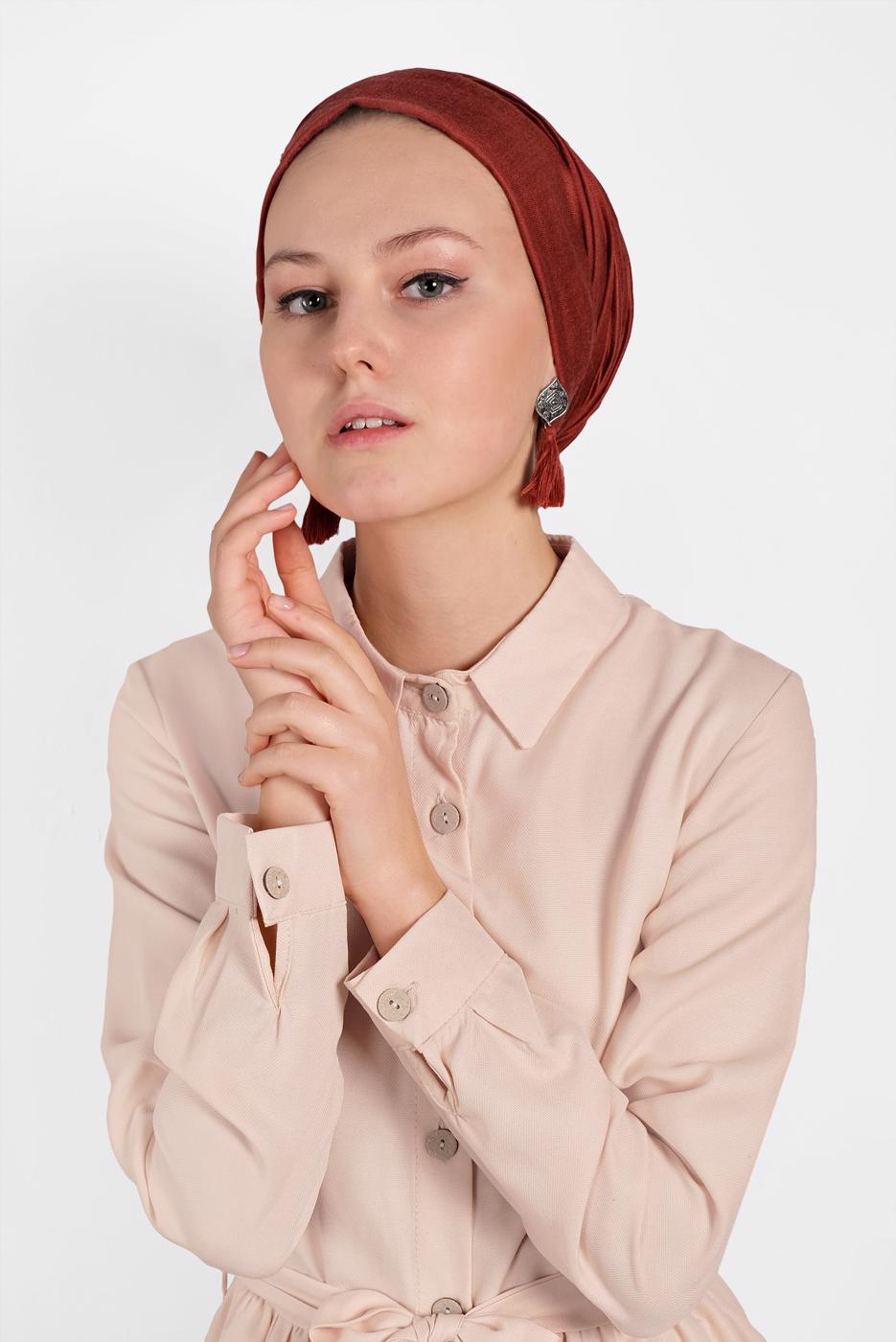 Tesettür giyim BEJ BOYDAN DÜĞMELİ CEPLİ ELBİSE 6824