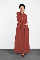 Tesettür giyim KAHVE BOYDAN DÜĞMELİ CEPLİ ELBİSE 6824