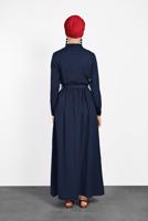 Tesettür giyim LACİVERT BOYDAN DÜĞMELİ CEPLİ ELBİSE 6824