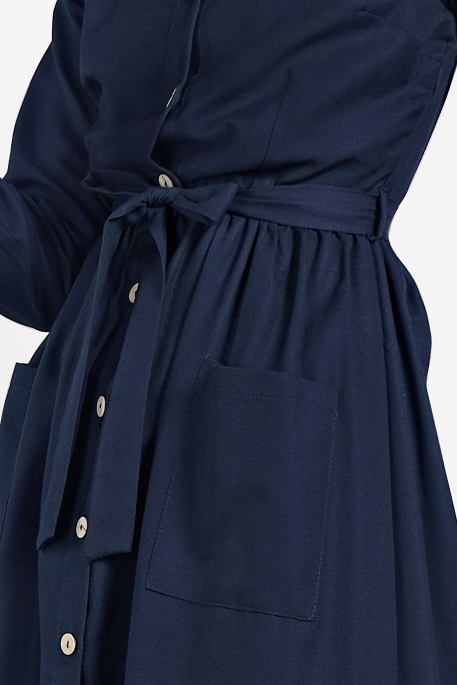 Tesettür giyim LACİVERT BOYDAN DÜĞMELİ CEPLİ ELBİSE 6824