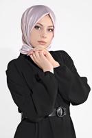 Tesettür giyim SİYAH MANŞETLERİ LASTİKLİ KEMERLİ ELBİSE 6951