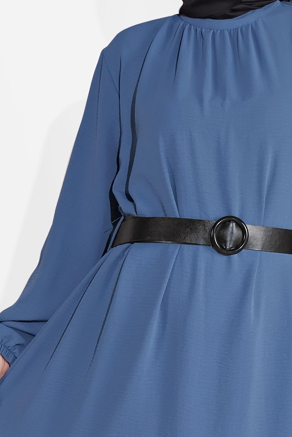 Vêtements hijab BLEU MARINE ROBE AVEC CEINTURE 6951 