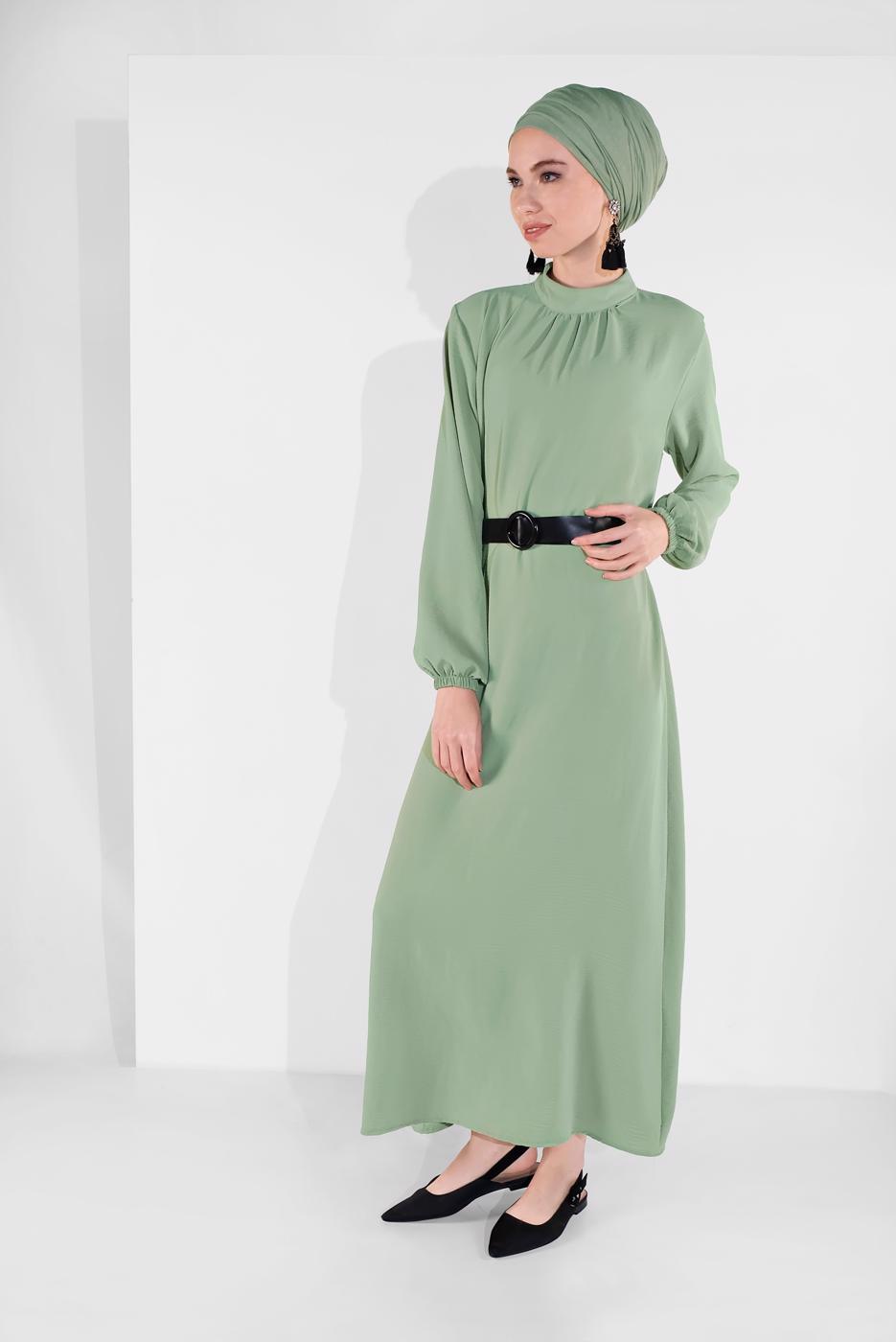 Vêtements hijab VERT ROBE AVEC CEINTURE 6951 