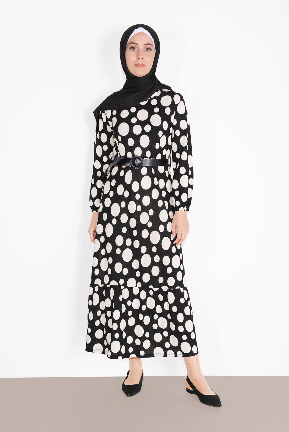 Vêtements hijab NOIR ROBE À POIS 7030