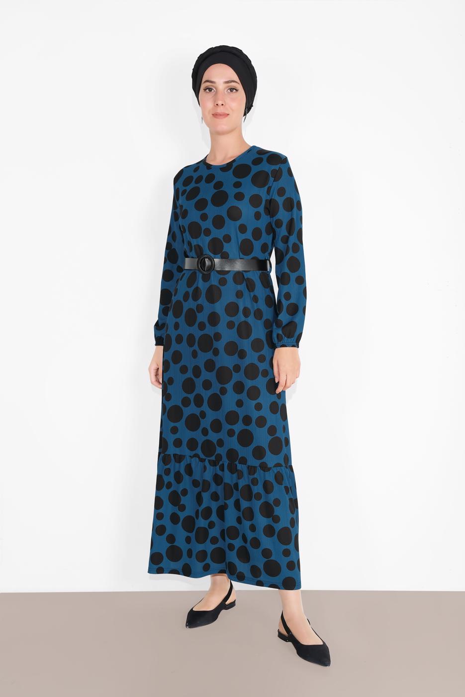 Vêtements hijab BLEU MARINE ROBE À POIS 7030