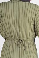 Tesettür giyim HAKİ BELİ BAĞCIKLI ÇİZGİLİ ELBİSE  7616