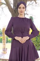 Tesettür giyim MÜRDÜM BALON KOLLU KATLI ABİYE ELBİSE 7750