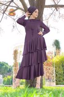 Tesettür giyim MÜRDÜM BALON KOLLU KATLI ABİYE ELBİSE 7750