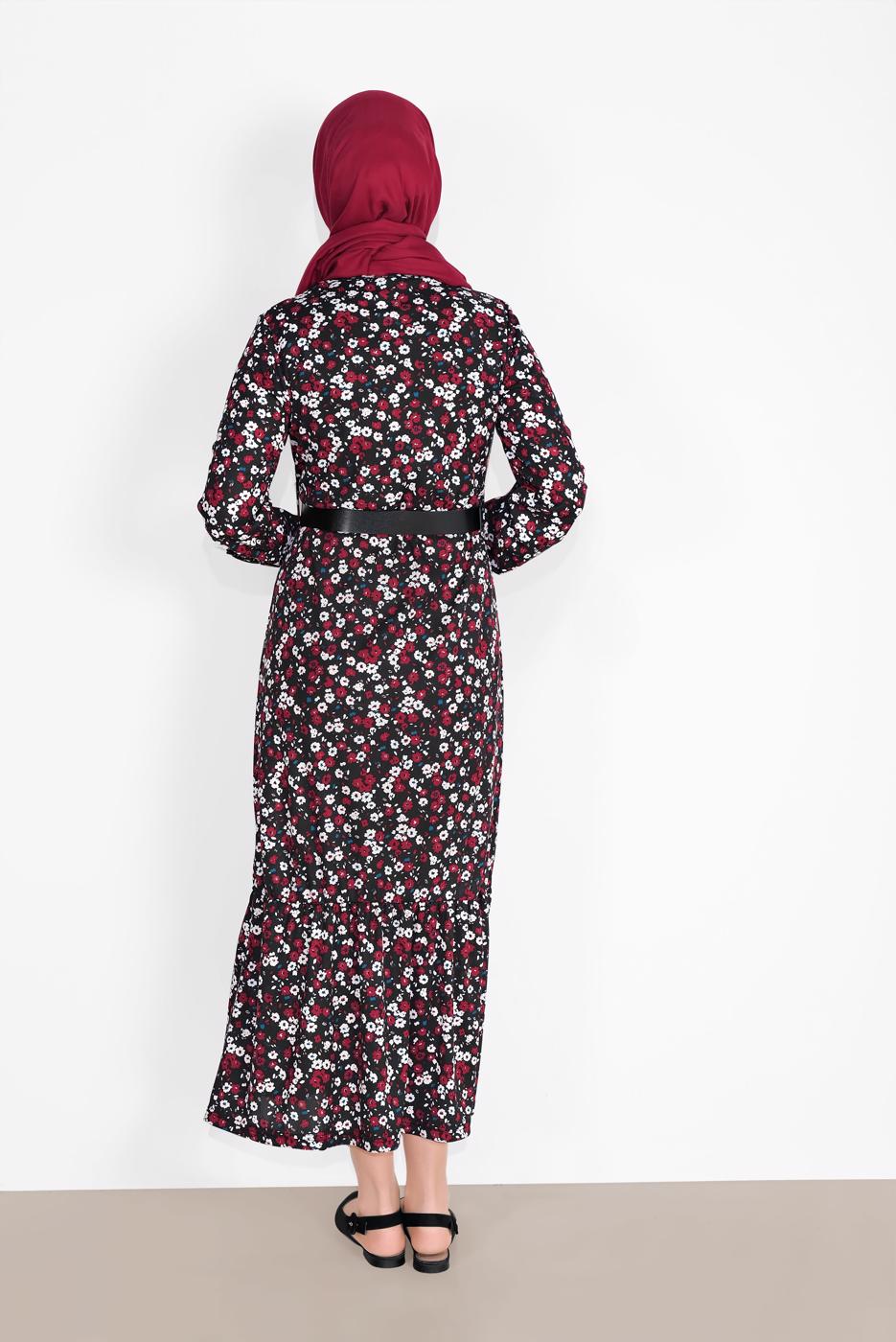 Vêtements hijab NOIR ROBE EN COTON IMPRIMÉE FLEURI 8030