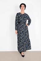 Vêtements hijab NOIR ROBE EN COTON IMPRIMÉE FLEURI 8030
