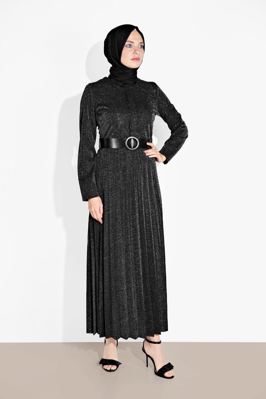 Hijab clothing BLACK PLEATED SPARKLY DRESS 8804