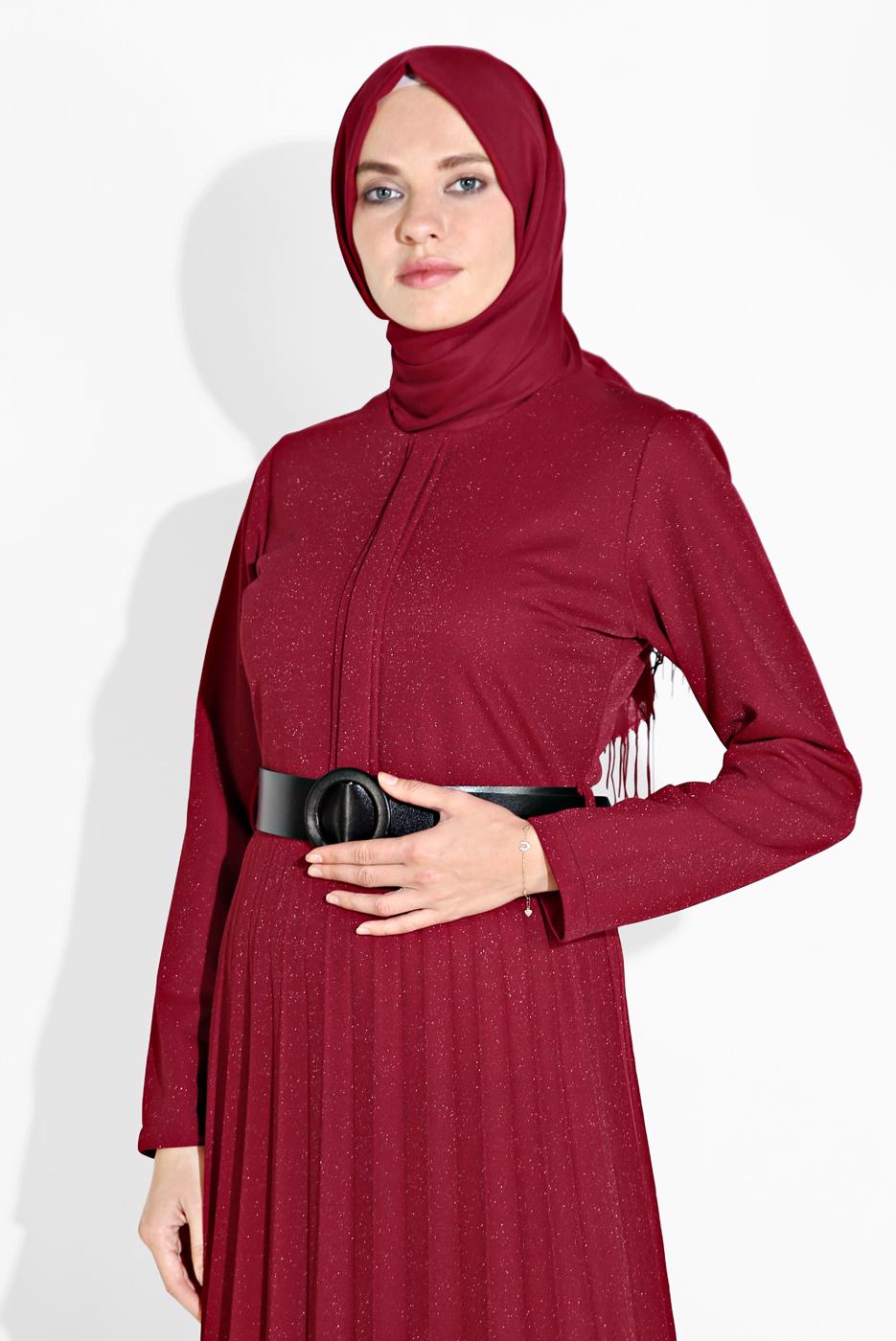 Vêtements hijab ROUGE JUPE EN BRILLANTE PLISSÉE 8804